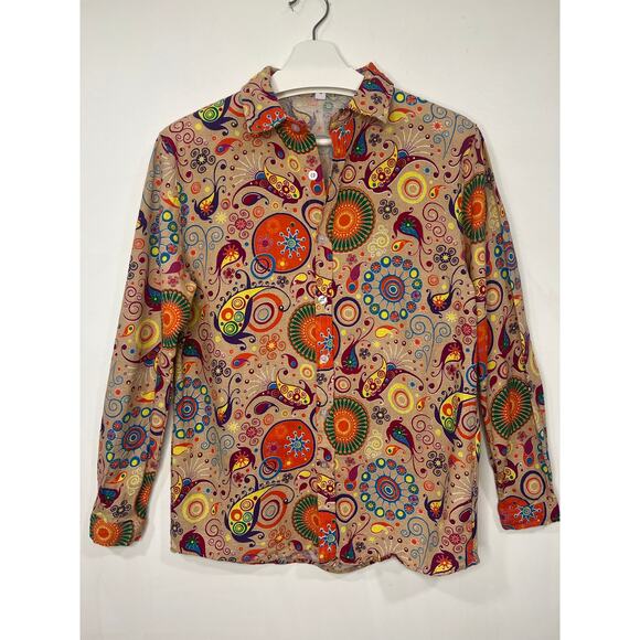 Mens Vintage Retro 70s Style Shirt Slim Pockets Cotton Linen Medium - Picture 2 of 6